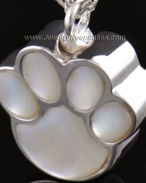 Pet Necklace Urn 14K White Gold Pearly Paw Keepsake
