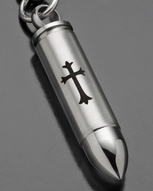 Keepsake Jewelry Stainless Steel Cylinder with Cross Keychain