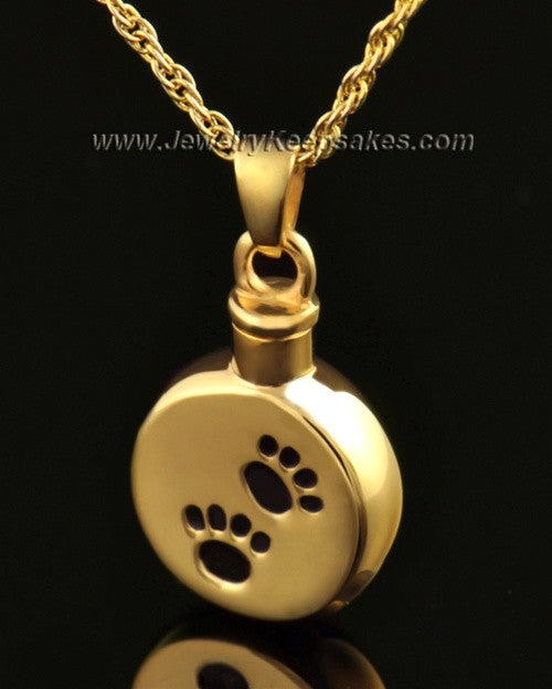 Funeral Pet Jewelry 14 Karat Gold Paws on Disc Keepsake