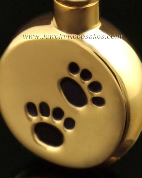Funeral Pet Jewelry 14 Karat Gold Paws on Disc Keepsake