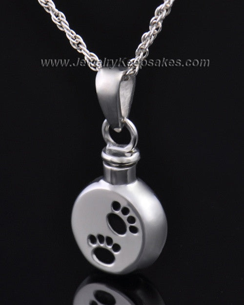 Funeral Pet Jewelry Sterling Silver Paws on Disc Keepsake