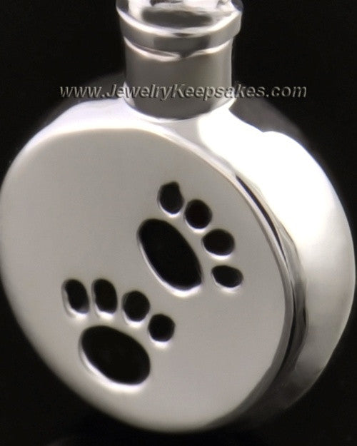 Funeral Pet Jewelry 14 Karat White Gold Paws on Disc Keepsake