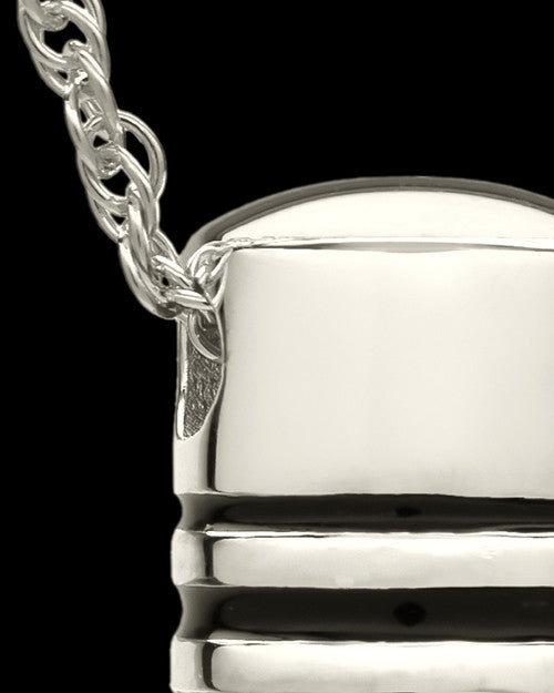 Cremation Urn Pendant 14K White Gold Grooved Cylinder Keepsake