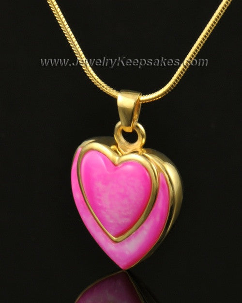 Cremation Locket 14k Gold Burgundy Heart