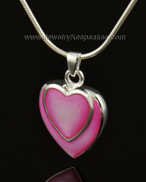 Cremation Locket 14k White Gold Burgundy Heart-Engravable