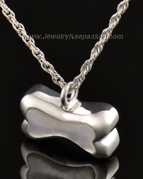 14k White Gold Pet Memorial Pendant Milky Bone - Engravable
