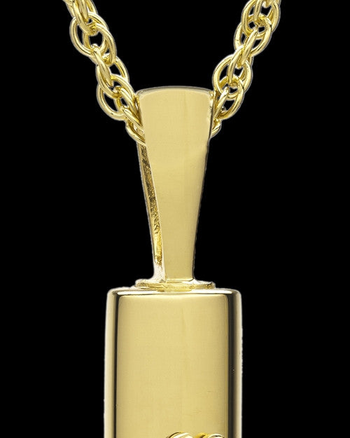 Pet Necklace Urn Gold Plated Raised Paw Cylinder-Engravable