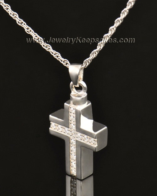 14k White Gold Memorial Jewelry Dazzling Cross Keepsake