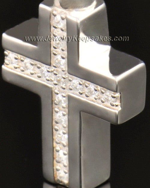 14k White Gold Memorial Jewelry Dazzling Cross Keepsake