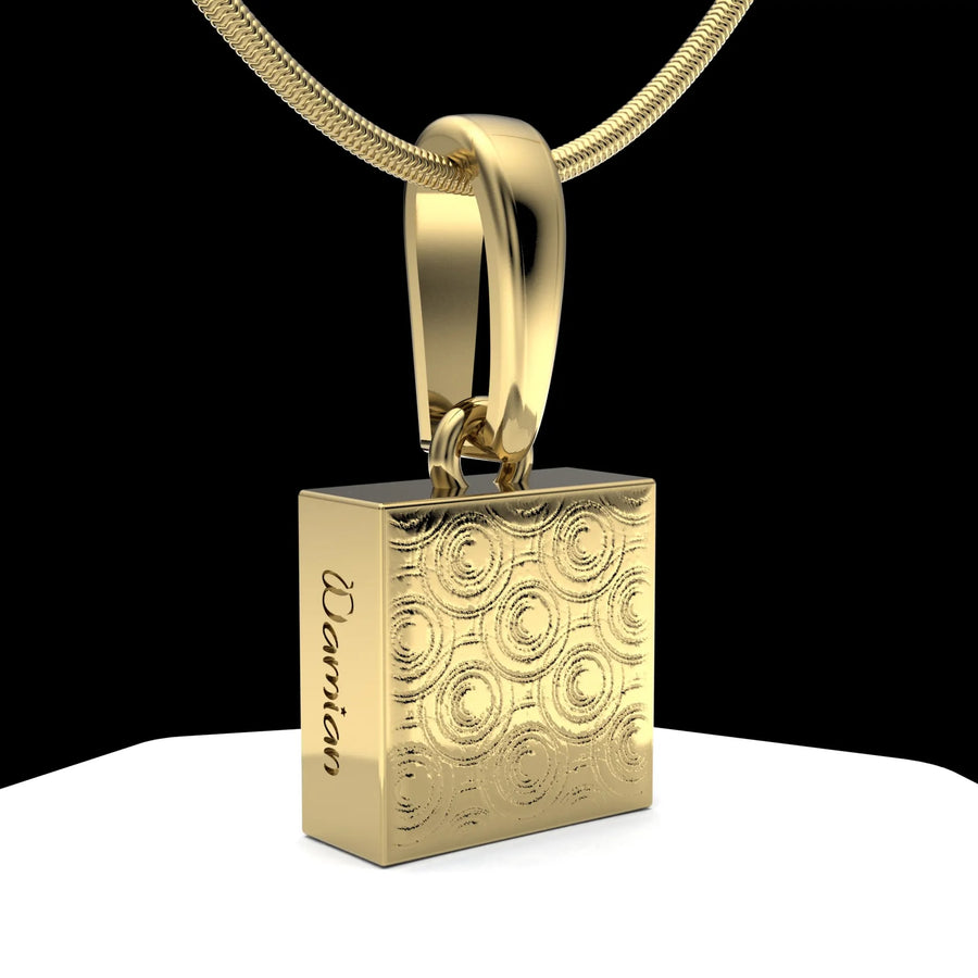 14K Gold Square Patterned Pendant